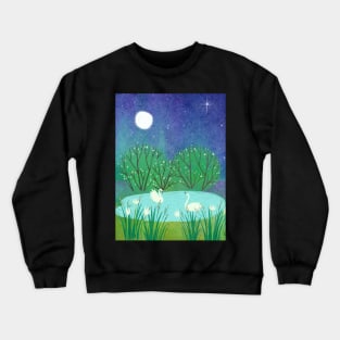 Peaceful Night Watercolor Nature Scene Crewneck Sweatshirt